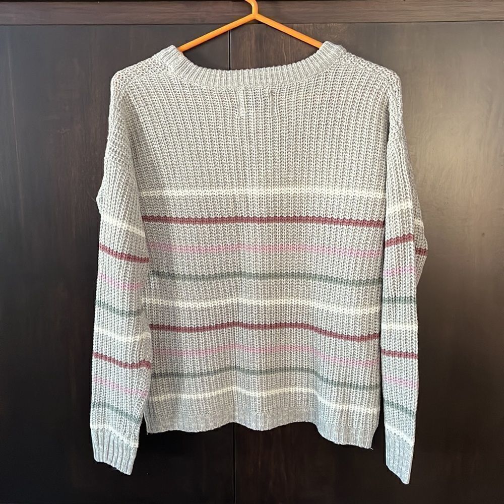 ‎Pink Rose Striped Gray Sweater - Picture 2 of 4